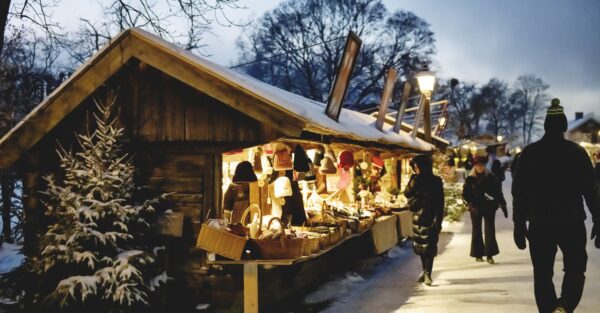Skansen Christmas market during dusk